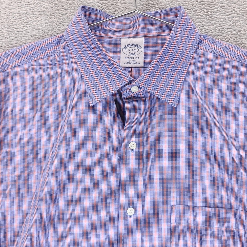 Brooks Brothers Dress Shirt Mens 18 Blue Plaid Regent 1818 Non Iron Oxford